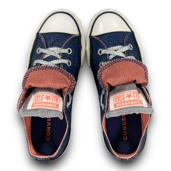 Converse CTAS Double Tongue Sneakers 658112F Low Top Blue Pink Glitter Youth 2 - Picture 7 of 9